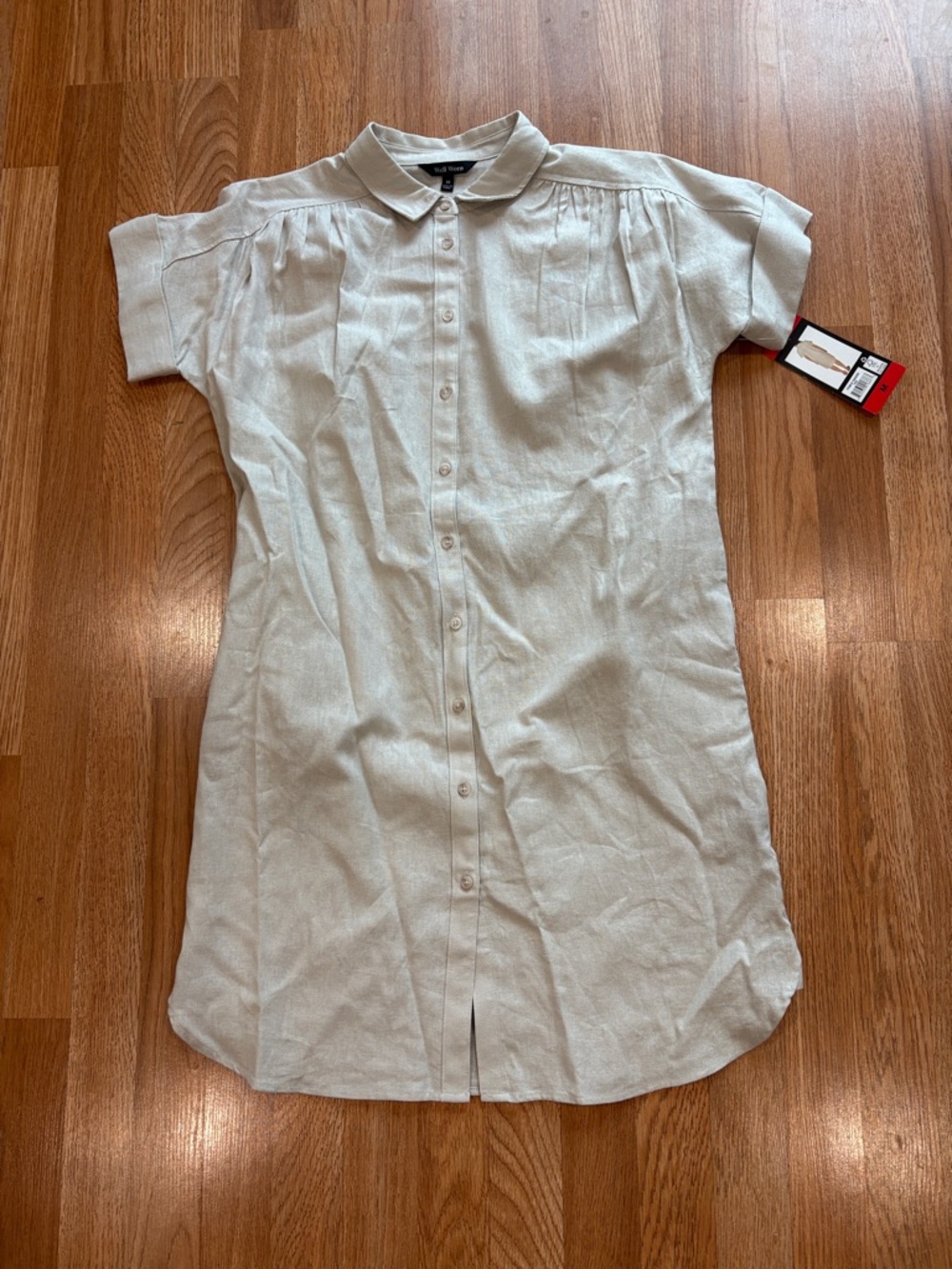 NWT Well Worn Neutral Tan Linen Blend Shirt Dress M